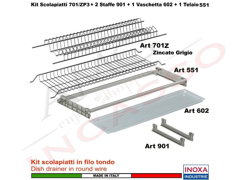 Kit Scolapiatti Zincato 90 701/90ZGP3 + 2 Staffe 901 + 1 Vaschetta 602 + 1 Telaio 502
