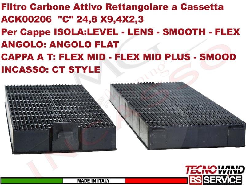 Kit 10 Filtri Carbone Attivo Rettangolare a Cassetta ACK00206  "C" 24,8 X9,4X2,3