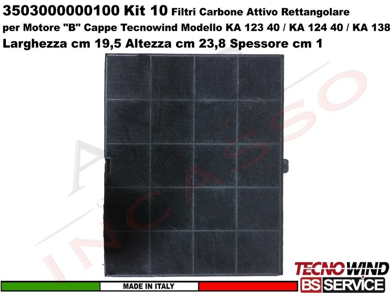 KIT 10 Filtri Carbone Attivo Rettangolare a Cassetta Tipo "B" 23,8X19,5X1,0