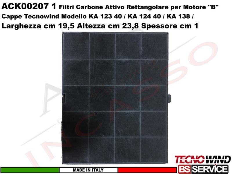 KIT 1 Filtro Carbone Attivo Rettangolare a Cassetta ACK00207 Tipo "B 23,8X19,5X1