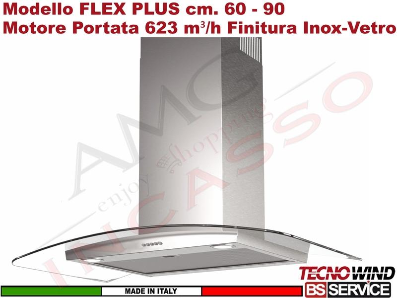 Cappa Parete a T 90 Tecnowind FLEX MID PLUS K338I0020 Inox Vetro Moto 623 m³/h