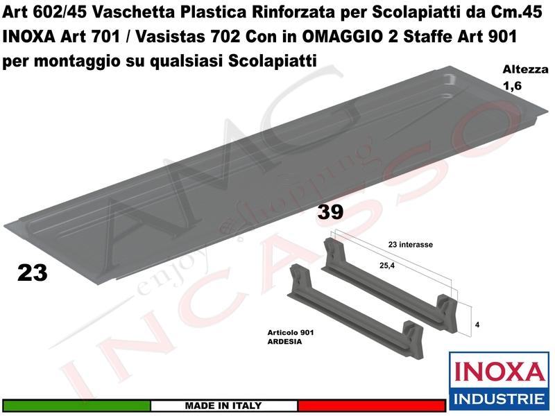 Vaschetta Raccogligocce ARDESIA INOXA 602/45AR Per Scolapiatti da 45 + 2 Staffe