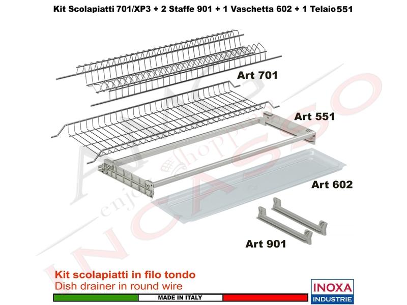 Kit Scolapiatti Acciaio 60 701/60XP3 + 2 Staffe + 1 Vaschetta Trasparente + 1 Telaio