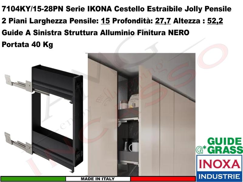 Carello Jolly Estraibile IKONA 7104KY/15-28PN Pensile 15 Guide Grass NERO
