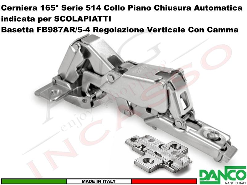 Cerniera Clip Danco F51401P44 Automatica 165° Collo Piano + Basetta 987 Zama