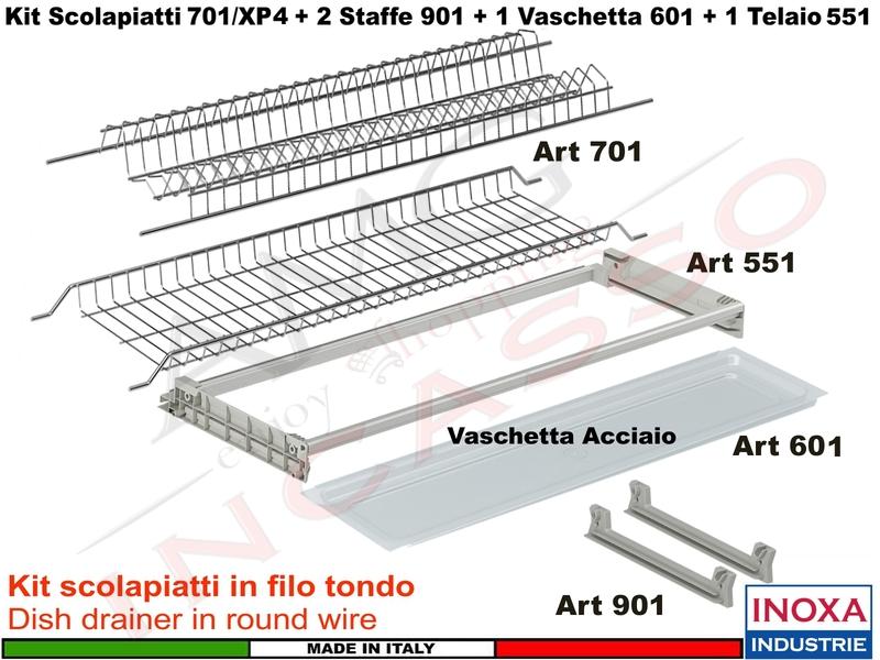 Scolapiatti Acciaio Incasso 50 701/50XP4 + 2 Staffe + 1 Vaschetta INOX + 1 Telaio