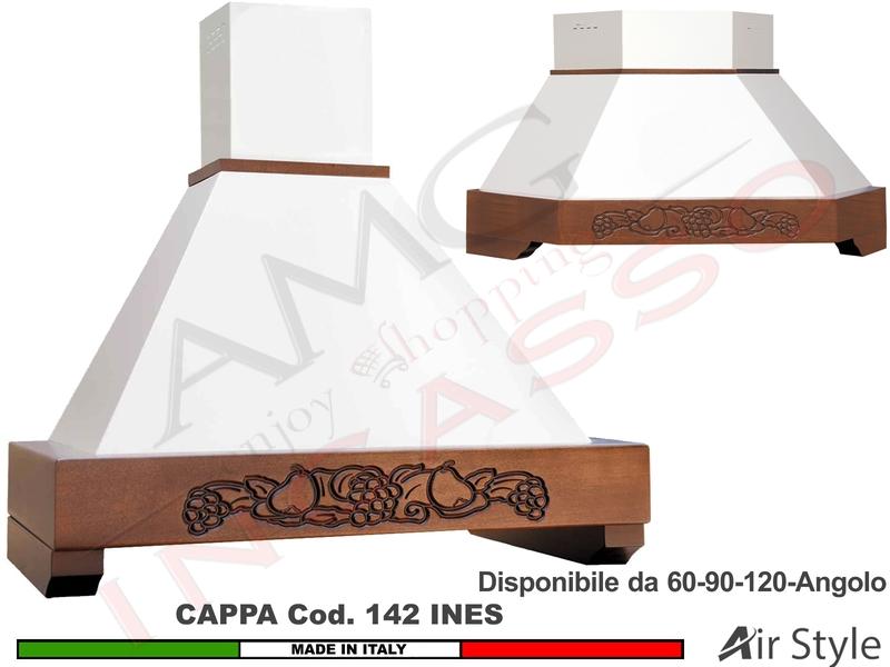 Cappa Rustica Cortina 60/90/120/Angolo Legno Frassino/Tiglio Verniciata + MOTORE 420 m³
