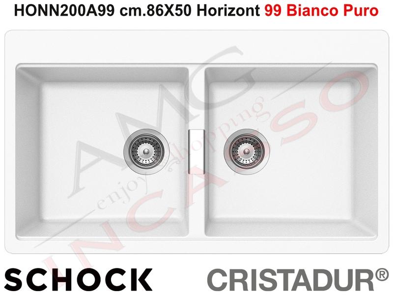 Lavello Cucina Horizont 2 Vasche cm.86X50 Cristadur® 84 bianco Puro