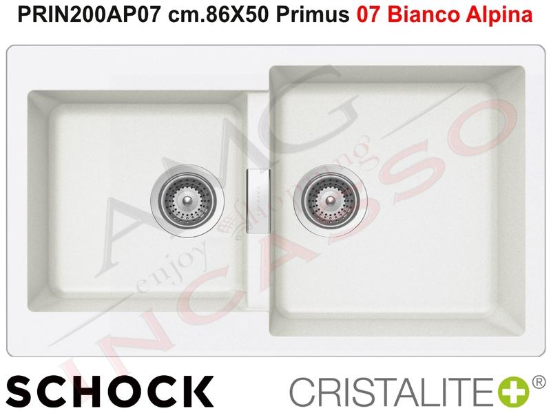 Lavello Cucina Primus 2 Vasche cm.86X50 Cristalite® 07 Bianco Alpina