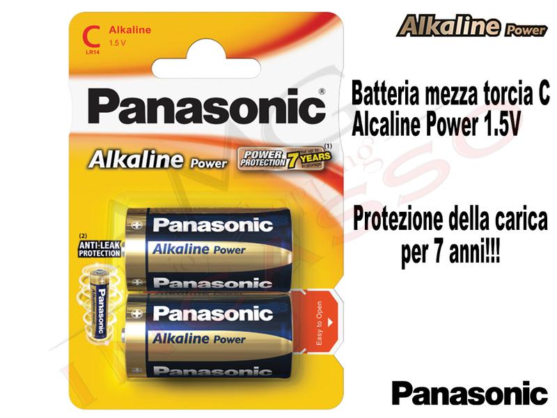 2 Batterie LR14 LR14APB Mezza torcia C 1,5 V Alcaline Power Panasonic