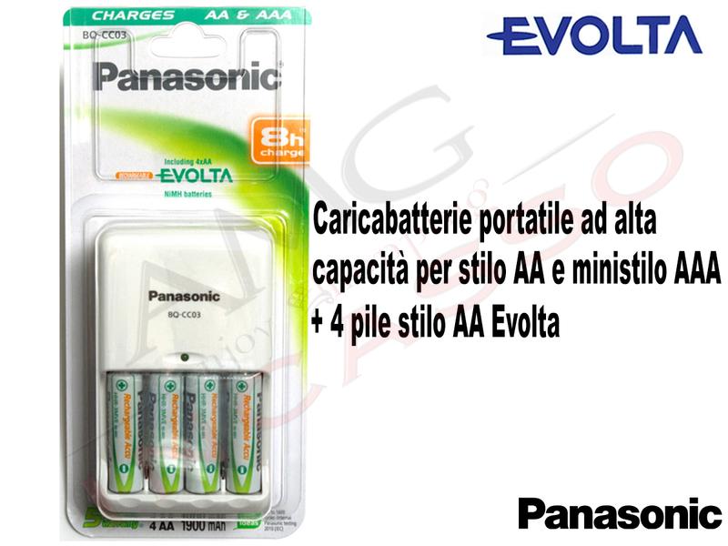 Kit Caricabatterie+4 P-6E 1900 mAh 1,2 V Ricaricabili Evolta Panasonic