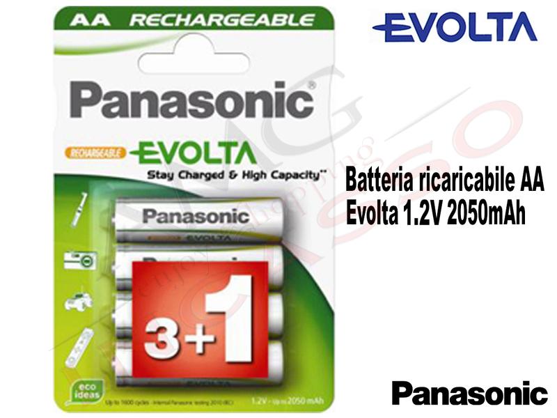4 Batterie P-6E Stilo AA 1,2 V 2050 mAh Ricaricabili Evolta Panasonic