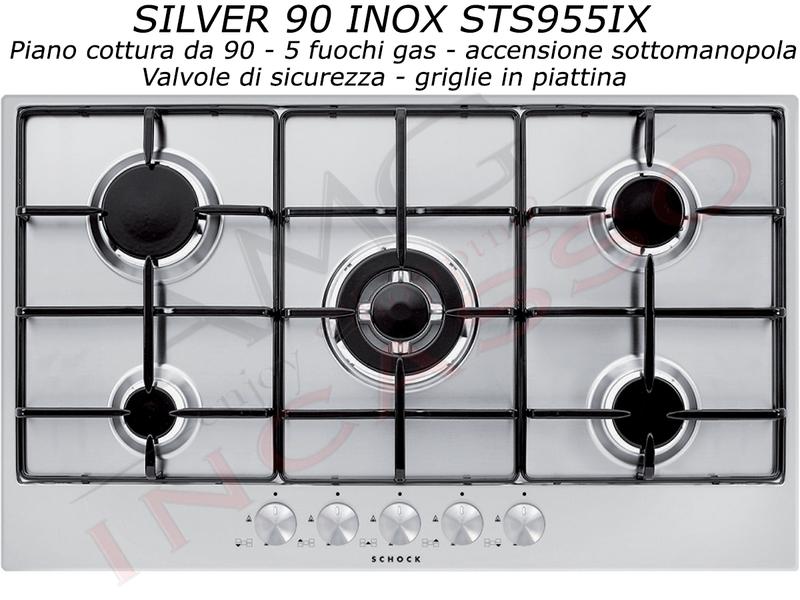 Piano Cottura Cucina Silver 5 Fuochi Gas cm. 90 Acciaio Inox