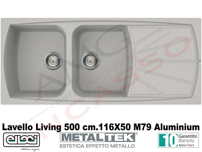 Lavello Elleci Living 500.NNA 116X50 2 Vasche Granitek Metal® M79 Aluminium