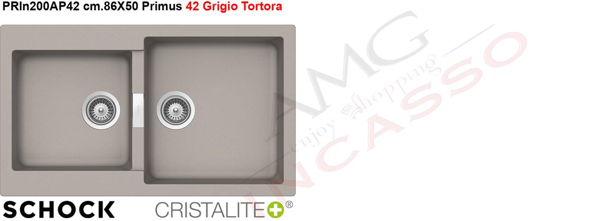 Lavello Cucina Primus 2 Vasche cm.86X50 Cristalite® 42 Grigio Tortora