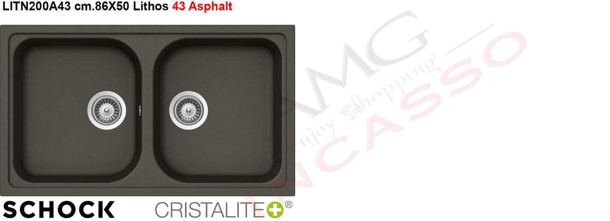 Lavello Cucina 2 Vasche Lithos Cristalite® cm.86x50 Asphalt 43