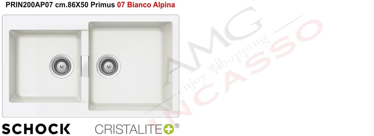Lavello Cucina Primus 2 Vasche cm.86X50 Cristalite® 07 Bianco Alpina