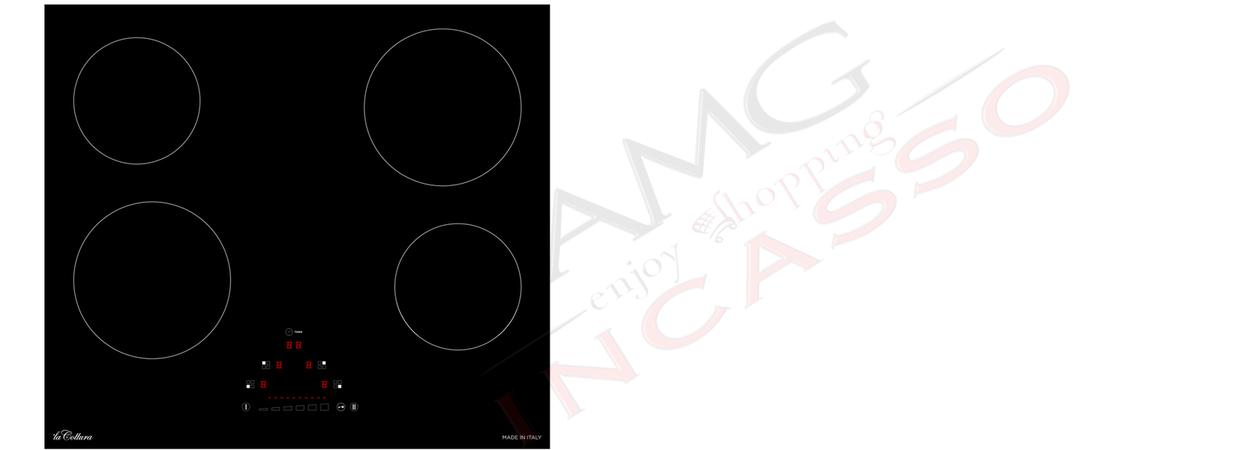 Piano Cottura Cucina Pure Vetroceramica 4 Zone Cottura 9 Livelli Potenza e Booster cm. 60 Nero