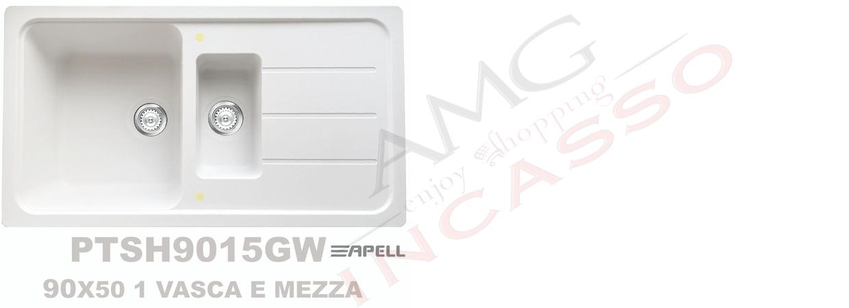 Lavello Pietra Plus 90x50 1 Vasca e mezza + Gocciolatoio Bianco