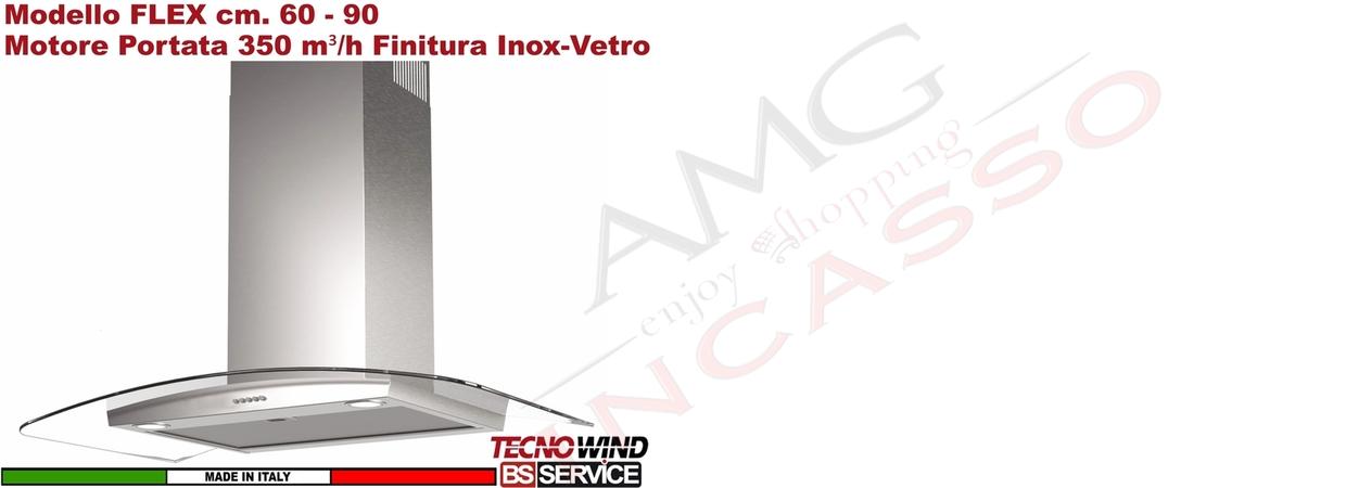 Cappa Parete a T 60 Tecnowind FLEX MID K338I0018 INOX - Vetro Motore 350 m³/h